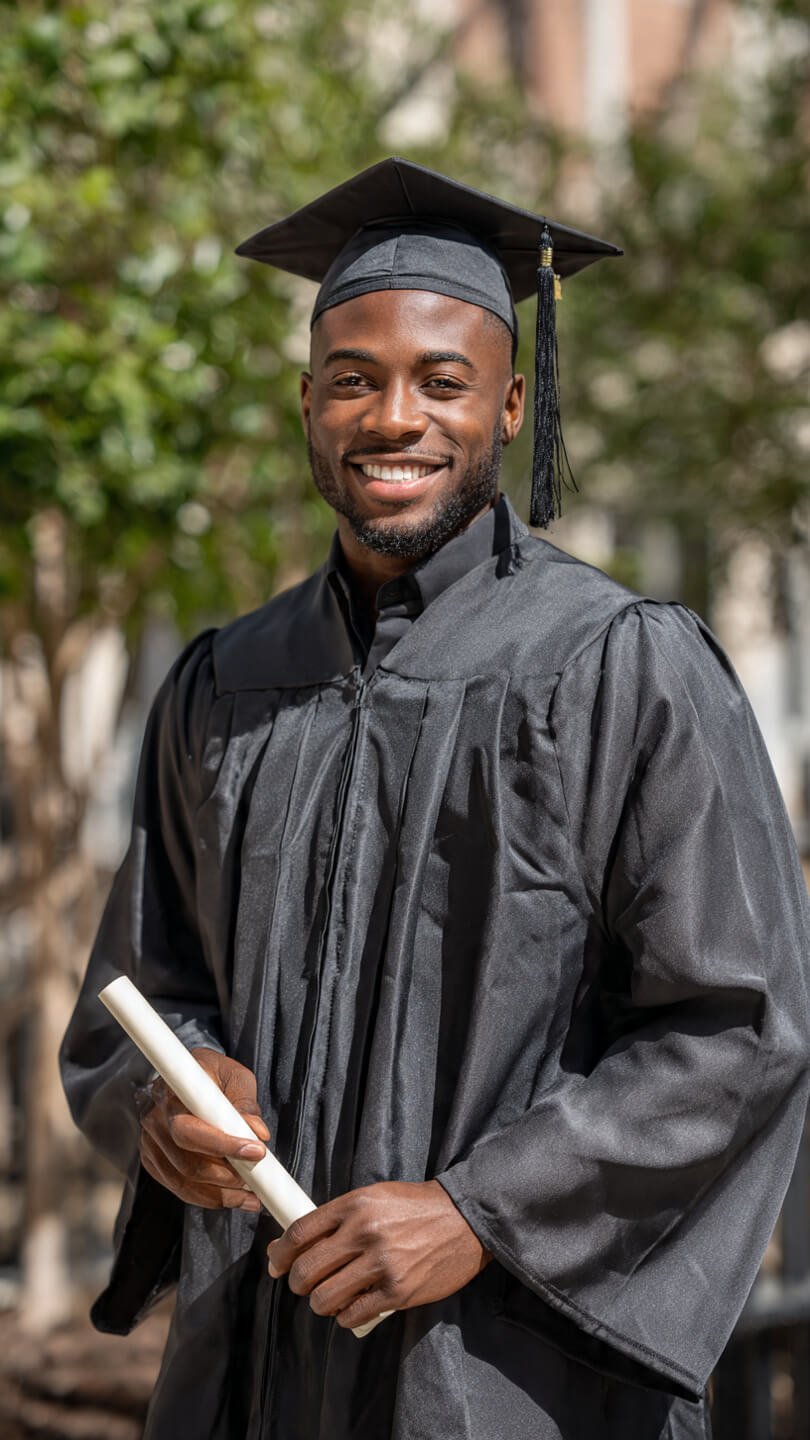 A realistic photo of a young black man graduating (1)
