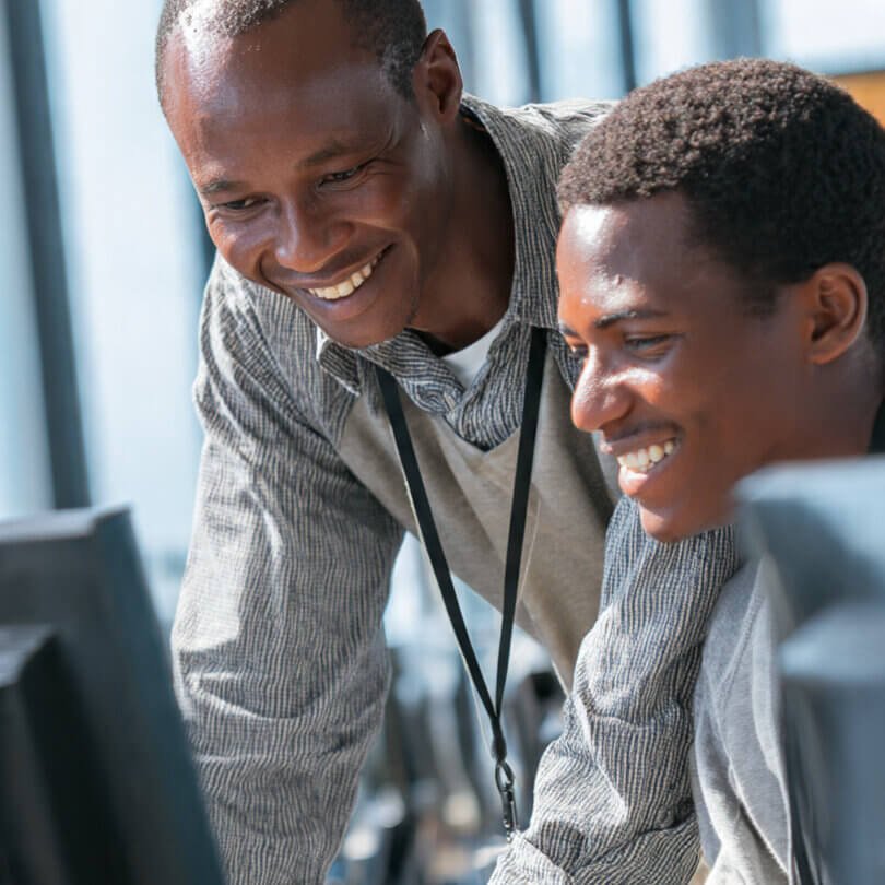 Photorealistic photo of one african student and a (4)